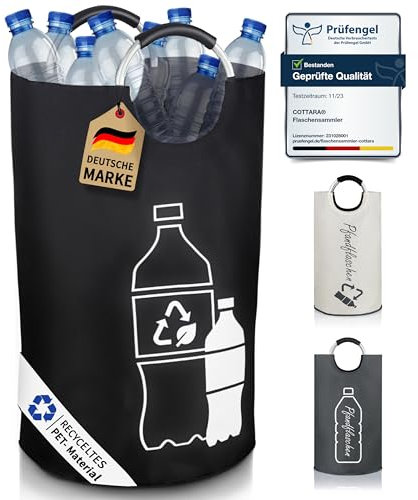 Cottara Recogedor de botellas prémium para botellas de cristal, vacío, ideal como almacenamiento de botellas de retorno, contenedor de recogida de botellas de retención, extra grande de 69 l, negro