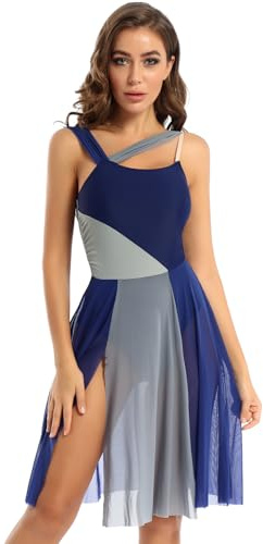 LiiYii Damen Lyrisch Tanzkleid Ärmellose Ballettkleid Eiskunstlauf Kleid mit Tüll Rock Ballerina Kleid Latein Tanzkleid Modern Dance Tanzkleidung
