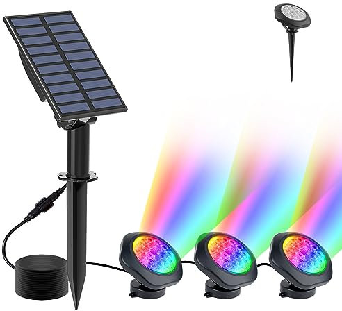 NATPOW Solar Teichbeleuchtung, RGB Unterwasser Teichlicht Landschaftsscheinwerfer Teichleuchten Tauchstrahler mit IP68 wasserdicht, Farbwechsel Gartenbeleuchtung für Garten, Patio, Baum(3 in 1)