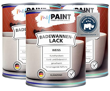 myPaint Badewannenlack 2,25L, Weiß glänzend | Hochdeckende, wasserbeständige Badewannenfarbe, Badewannen Reparaturset weiß, Fliesenfarbe, ideal für Badewanne, Duschwanne und Waschbecken