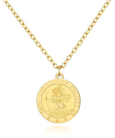 Philip Jones Men's 18k Gold Plated Stainless Steel St Christopher Necklace