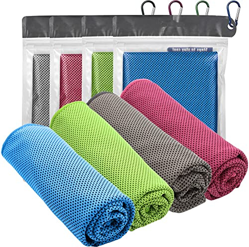 DDSHUN 4 Pcs Cooling Towels, 100x30cm, Cool Cold for Neck, Microfibre Soft Breathable Chilly, for Sports Yoga, Golf, Gym, Camping, Fitness, Workout, Running & More Activities