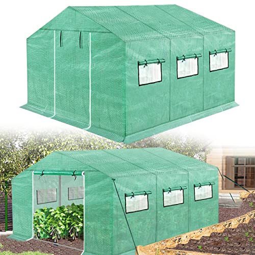 NAIZY Invernadero 4.5x2x2m 9㎡ Película HDPE+LDPE+Tubos de Acero Galvanizado, con Ventana, para Tomates, Resistente a la Intemperie, Protección UV (Verde)