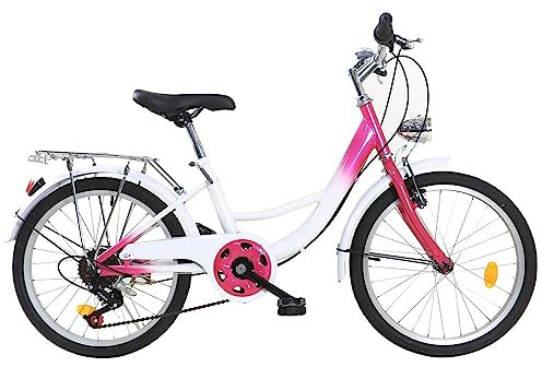 SABUIDDS 20 Zoll Premium City Bike, 6 Gang Damenfahrrad, Komfort Fahrrad für Jungen Mädchen Herren und Damen, Premium TrekkingBike mit Licht für Unterhaltung, Shopping oder Bewegung, Rosa und weiß