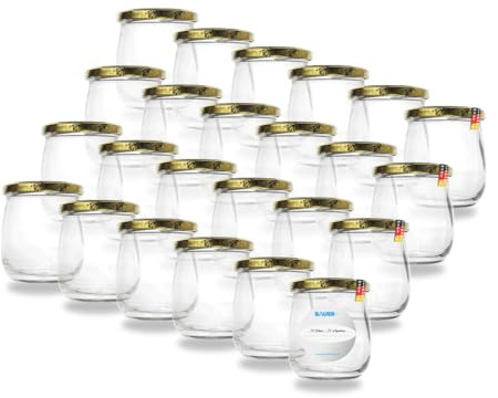 Flaschenbauer - 24x Einmachgläser 417ml - Konservengläser mit TO82 Twist-Off Deckel, inkl. Etiketten - Marmeladengläser, mit Schraubdeckel, Schraubgläser, Joghurtgläser (Bienenmotiv) - Made in Germany