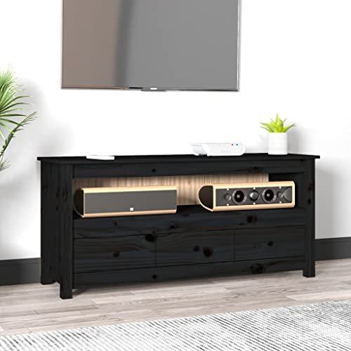 tavolino porta tv mobile tv soggiorno Mobiletto TV Multifunzione Mobile Porta TV Nero 114x35x52 cm in Legno Massello di Pino per Soggiorno, Camera da Letto