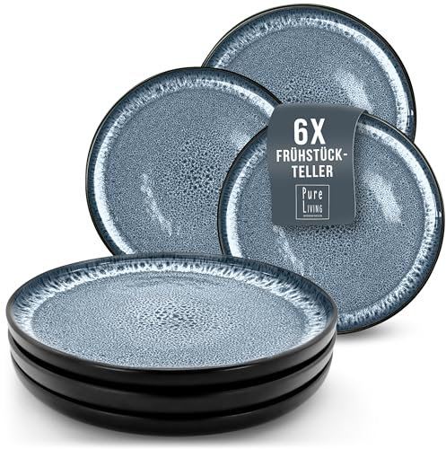 Ibiza Stoneware Dinnerware Set - Stylish Dinner Set for 6 - Breakfast Plates, Dessert Plates - Chic Salad Plates, Dishwasher & Microwave Safe - Small Plates - Pure Living in Smokey Blue