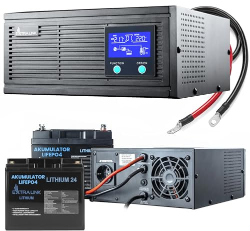 Fuente de la alimentación de Emergencia Extralink 3000VA/2100W+ 2 Baterias LiFePO4 40AH BMS, inversor 12V 220v Onda Pura, tensión de batería 12v DC Onda sinusoidal Pura, SAI (UPS), Pantalla LCD