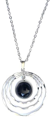 ASTER ALHELÍ Damen Halskette mit Natürlichem Schwarzen Achat – Doppelring Anhänger Vergoldet – Edelstahlkette mit Verlängerung – Symbolischer Schmuck mit Bedeutung – Geschenkidee