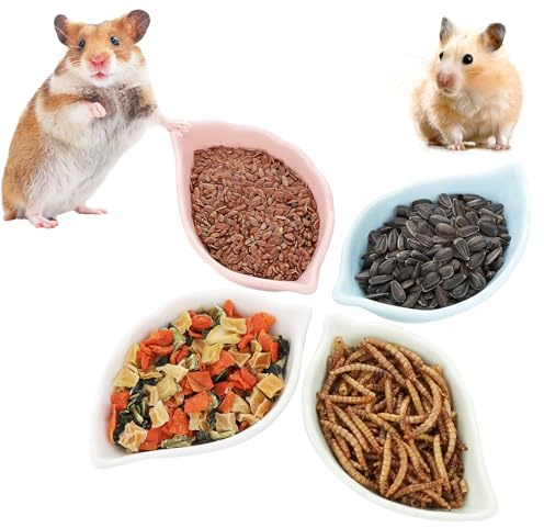 Confezione da 4 ciotole per cibo in ceramica per criceti, piccoli animali, resistenti alla masticazione, per cibo e acqua, per criceti, gerbilli, ricci, ratti e roditori (i colori possono variare)