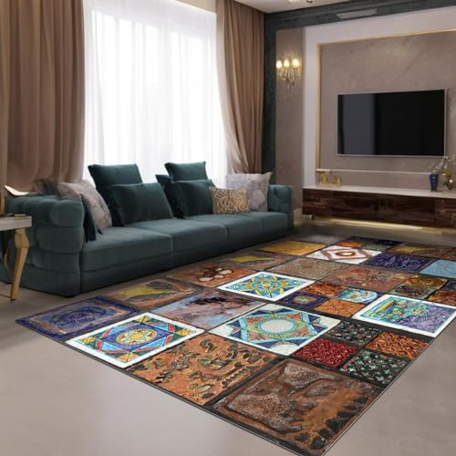 bamyum Superlonga Bedruckter Teppich - Chenille-Druck Maschinell Hergestellt 80 x 150 cm, Waschbarer Patchwork, Vintage Schlafzimmer, Antibakteriell Antirutschunterlage Küchenteppich