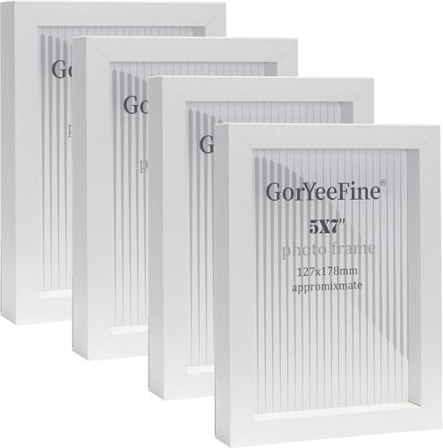 White 5X7 Inch wood Photo Frame Set of 4, Boxed Gallery Picture Frames 7X5'' 4Pack With Glass Window for Tabletop or Wallmounted,Oxford Modern Family Picture Frame 5X7 Inch