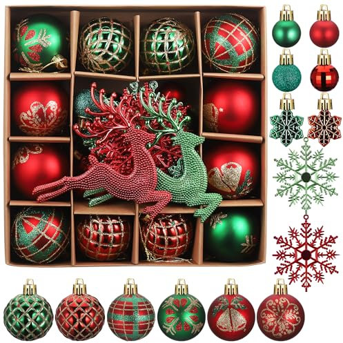 Kssvzz 40 Pcs Boule de Noel, Decoration Noel Sapin avec Lanière, Deco de Noel Mat et Brillant, Christmas Decorations avec l'élan - pour l'Intérieur et l'Extérieur, Anniversaires, Fêtes(Rouge et Verte)