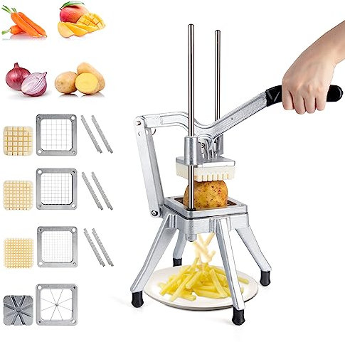 SEEVI 4 in 1 Kartoffelschneider Pommesschneider Edelstahl Pommes Frites Schneider Multifunktionaler Gemüse- und Obstschneider