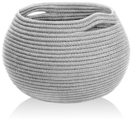 Bocguy Aufbewahrungskorb, Korb Geflochten, Baumwollseil, Grau, Rund, 25.4 x 22.8 x 21cm/10 x 9 x 8,3in, Henkel, Multifunktional, Baby, Spielzeug, Wäsche, Handtuch, Toilettenpapier