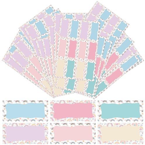 240 Stück Etiketten Selbstklebend Schule, Buchetiketten Schule | Namensetiketten zum Beschriften, 6 Farben Klebeetiketten Schuletiketten 3.5 x 7.5 cm für Schulkind Kinder (Stil B)