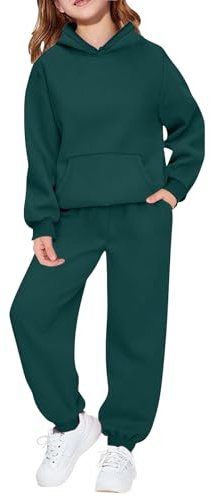 Trainingsanzug Kinder Zweiteiliger Jungen Mädchen Einfarbig Jogginganzug Langarm Hoodie und Jogginghose mit Kordelzug Sport Set 2 Teilig Kinder Outfit Herbst Winter Sportkleidung Tracksuit 2-14 Jahre