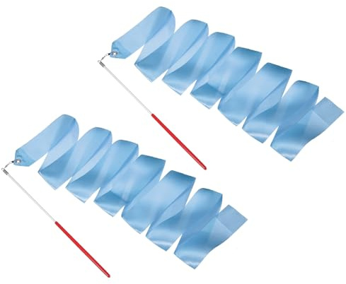 YELARXI 2Pcs Dance Ribbons 78.7 Gymnastics Ribbon Streamers Light Blue | Rhythmic Dance Twirling Sticks w/ Non-Slip Red Wand -Fitting for Gymnastics/Talent Shows/Artistic/Party