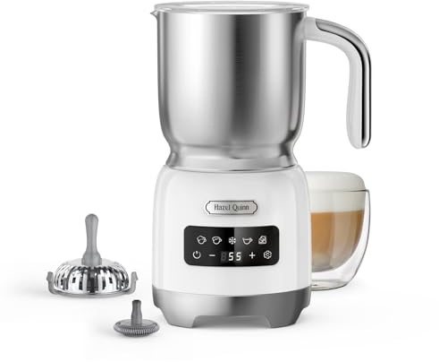 Hazel Quinn Milk Frother and Steamer, Variable Temp and Thickness, Detachable for Dishwasher Safe, 400ml / 13.5oz Milk Warm for Hot & Cold Latte, Cappuccino Hot Chocolate - Pearl White