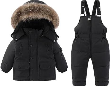 Combinaison Softshell D'extérieur Enfant Épaissi Veste et Pantalon de Ski une Pièce Imperméable avec Robe Interne intégrée et Zippé pour Alpinisme Ski Hiver Chaud Tenue Plein Air 1-6 Ans