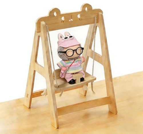 Sedia a dondolo in legno per bambole Labubu, accessori per mobili per casa delle bambole, decorazione per la stanza per bambole da gioco alla moda, universale per tutte le bambole sotto i 26 cm