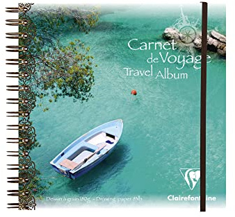Clairefontaine 96105C Carnet de Voyage Spiralé - 30 Feuilles Papier Dessin Blanc au Grain Léger - 20x20 cm 180g - Couverture Résistante Motif Barque - Idéal pour les Artistes Globe-trotteurs