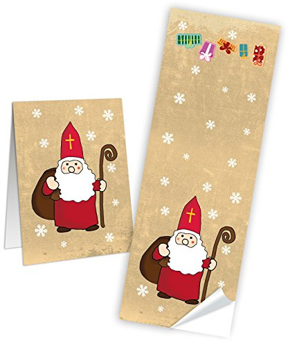 Logbuch-Verlag 100 Heiliger Nikolaus Aufkleber 5×14,8 cm – Premium Banderole Sticker gold/rot für Nikolausgeschenke, hohe Qualität, Made in Germany