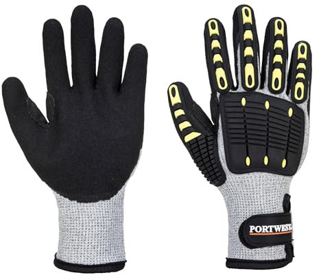 Portwest Guante Térmico, Anti-Corte Y Anti-Golpes, Tamaño: M, Color: Gris/Negro, A729G8RM