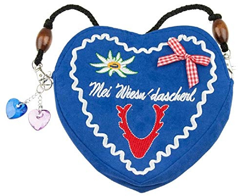 Edelweiss Trachten Tasche Oktoberfest Dirndl Herzform abnehmbarem Langer Kordel mit Hirsch Blau