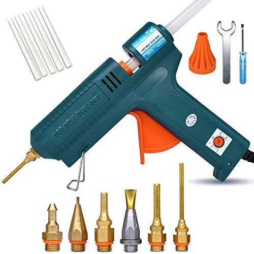 Pistolet à colle chaude pleine grandeur, 150 W avec 6 buses en cuivre, température réglable, outil de réparation artisanale, pistolet à colle de fonte, outil thermique professionnel, comprend 5 bâtons