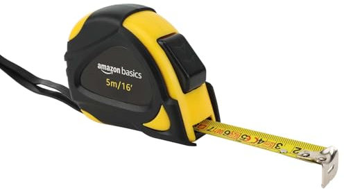 Amazon Basics Self-Locking Tape Measure, Metric Scale, MID Accuracy, 5 m (1-Pack), Black, Yellow