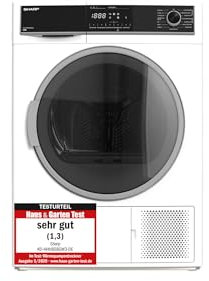 Sharp KD-HHH8S8GW3-DE Wärmepumpentrockner/C / 8 kg/BubbleDrum-Schontrommel inkl. Trommel-Innenbeleuchtung / 15 Trockenprogramme / 30-minütigen Schnellprogramm/Wechselbarer Türanschlag/Weiß