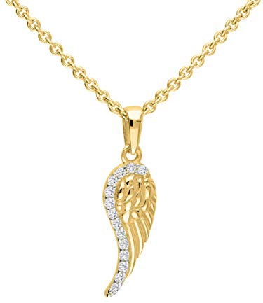 My Gold Damen Schmuckset (Kette Mit Anhänger) Gold Echtes Gelbgold 375/750 (9/18 Karat) Zirkonia Flügel Damenkette 45cm Melly Set