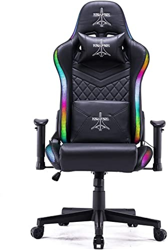 Brigros Reaper - Sedia Da Gaming Professionale Con Tecnologia LED RGB Integrata, Schienale Reclinabile, Profili Led Colorati Personalizzabili, Cuscini Inclusi (Nera)