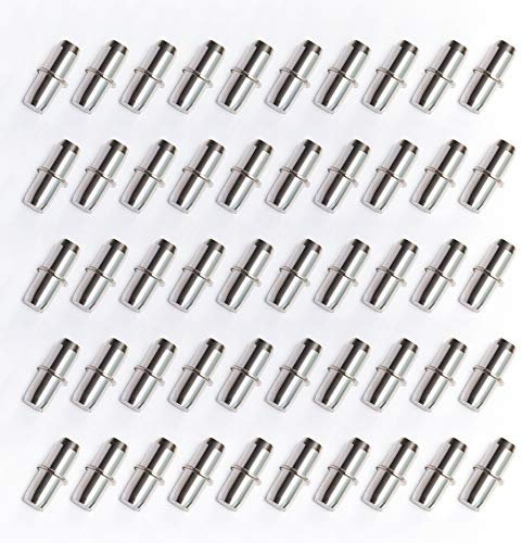 LanYing 50 Pezzi Perni per Mensole,Argento Perni di Supporto da Ø6mm,Perni di Supporto Staffe per Mensole,Pioli di Supporto per Libreria Armadio Mobili Scaffale RZ013