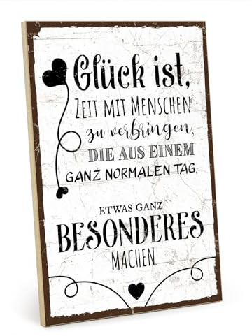 TypeStoff Holzschild mit Spruch - Glück - Vintage Schild als Geschenk und Dekoration zum Thema Freunde und Freundschaft - HS-00810