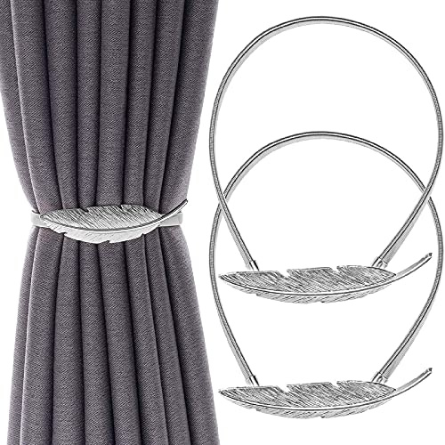 SILKSELECT 2 Stück Vorhang Raffhalter Vorhang Clip Gardinenhalter Legierung Vorhanghalter für Gardinen (Silber Feather)