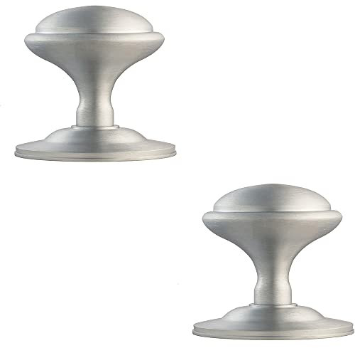 2 Pack | Round Victorian Centre Door Knob - Satin Chrome - 85mm Rose Outdoor Handle | Large Centre Door Knob for Front Doors - External Pull Door Knob - Decorative Weatherproof External Handle