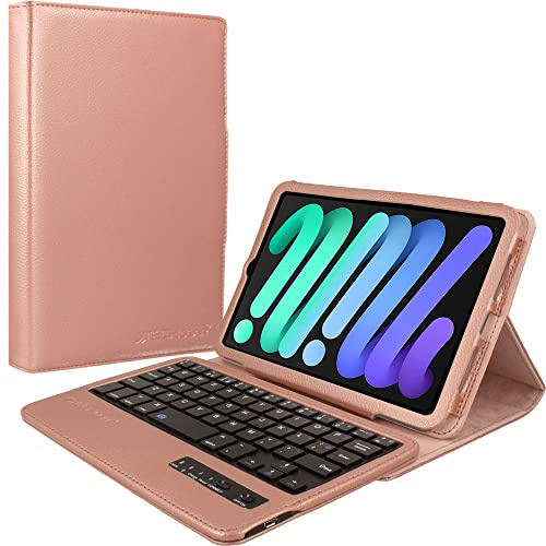 TECHGEAR QWERTY UK English Tastatur Schutzhülle für iPad mini 6 2021, PU-Leder, mit integrierter Abnehmbarer Bluetooth-Tastatur und Ständer