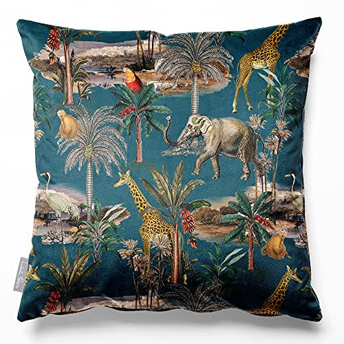 Izabela Peters Eco-Friendly Velvet Cushions - Safari Voyage Teal, 40 cm, Chair & Sofa Cushions