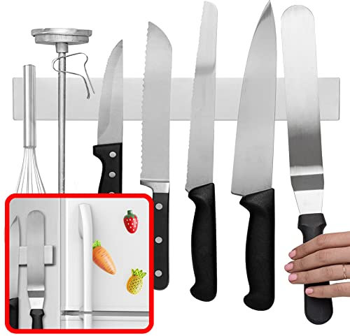 Modern Innovations 14 Inch Magnetic Knife Holder for Refrigerator, Magnetic Knife Holders for Fridge or Kitchen Wall No Drilling, Magnet Strips for Knives & Metal Utensils, Tool Rack, Stainless Steel