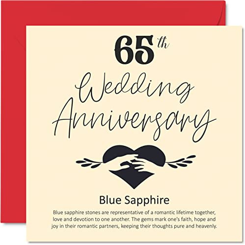 Stuff4 Glückwunschkarte zum 65. Hochzeitstag für Ehemann, Ehefrau, Freund | Blauer Saphir, Hochzeitskarte für Damen und Herren, 145 mm x 145 mm