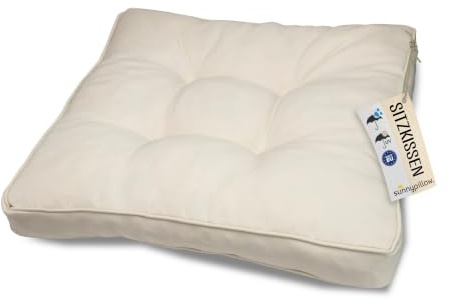 sunnypillow Polster für Gartenmöbel - Sitzkissen 50 x 50 cm für Rattanmöbel - Stuhlauflage Outdoor, wasserdicht, UV-lichtecht - Gartenpolster, Polsterauflagen auf Rattansessel, Stuhl - Kissen Ecru