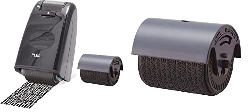Plus Japan IS-500CM-IS-007CM Datenschutz Textschwärzer Sicherheits Set 1 Rollstempel und 1 Nachfüllkartusche, Farbe sortiert & PLUS Europe, Nachfüllrolle für den Camouflage Rollstempel, 1er Pack