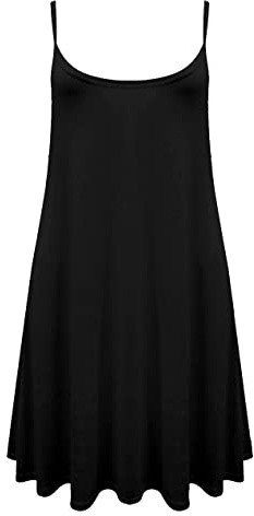 REAL LIFE FASHION LTD Enkel swingklänning för damer, tryckt utsvängd cami-klänning, ledig väst, topp, Svart, 42/44 SE