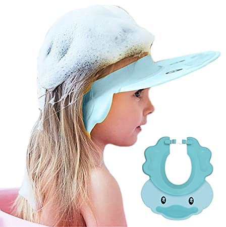 1 x Kinder Shampoo Schutz, Ente Baby Shampoo Cap Ohrenschutz, Kinder Duschmütze, Kinder verstellbare Duschmütze, Baby Duschmütze, Blau