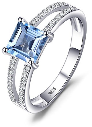 JewelryPalace Princess Cut 1,2ct äkta Blå Topasring Dam, Ring Med Sten Blå Topas Gul Guld Smyckeset, Förlovningsring Silverringar 925 Rosaguld Kvinnor, Bröllopsdagssmycken Flickor Sten