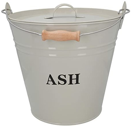 AB Tools Coal Bucket & Lid Cream Metal Ash Tidy Bin Coal Carrier Fire Log Burner Kindling