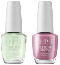 OPI Nature Strong Nail Polish, Quick Dry Vegan Nail Varnish With Long-Lasting Results, Made With Natural Ingredients, Simply Radishing & Base Coat Duo Bundle 2 x 15ml