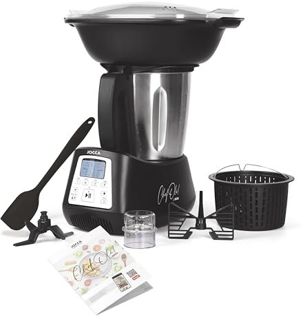 Jocca - Robot da cucina multifunzione| 12 funzioni| 10 programmi integrati| 10 velocità| Capacità 3,5 L| 1200 W| Acciaio inossidabile| Con bilancia